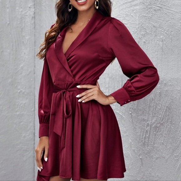 Wine Color Satin Dress - Picture 3 of 5